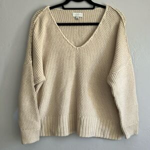 Lucky Brand Knit Cream Vneck Sweater Medium